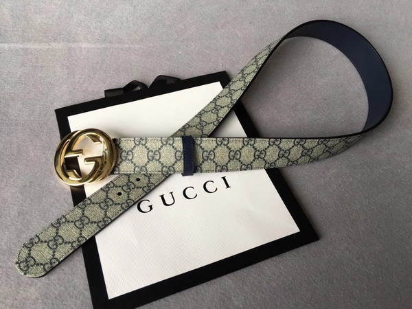 Gucci Reversible GG Supreme Belt GG Supreme and Blue Leather