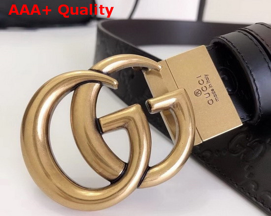 Gucci Reversible Signature Leather Belt with Double G Buckle Black and Coffee Brass Hardware Replica