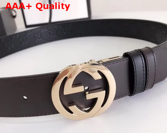 Gucci Reversible Signature Leather Belt with Gold Double G Buckle Black and Coffee Replica