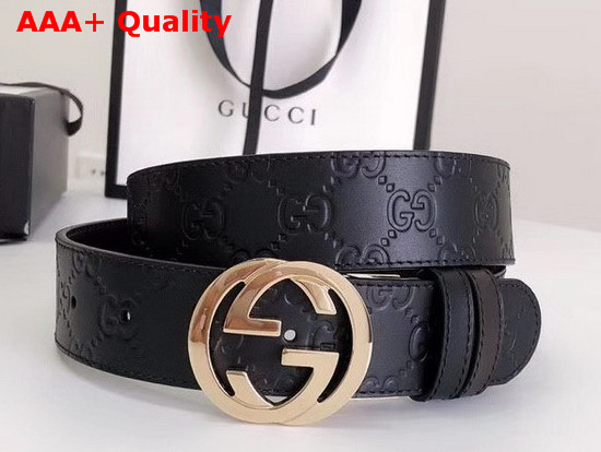 Gucci Reversible Signature Leather Belt with Gold Double G Buckle Black and Coffee Replica