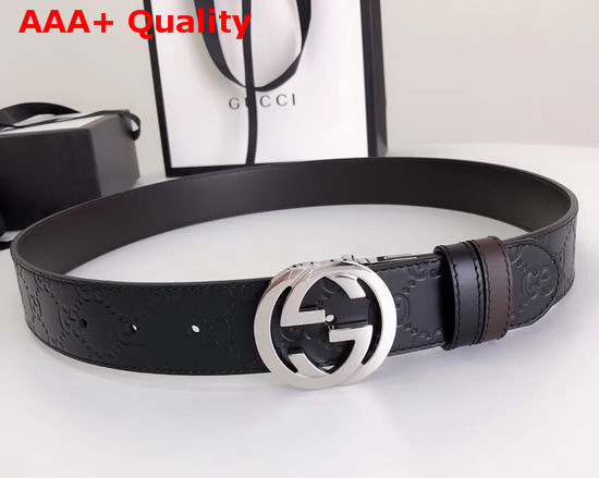 Gucci Reversible Signature Leather Belt with Silver Double G Buckle Black and Coffee Replica