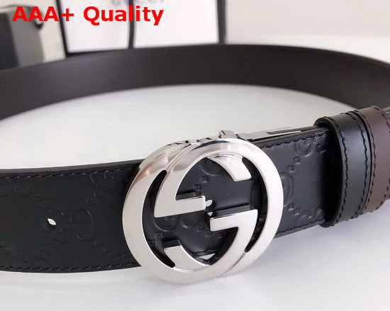 Gucci Reversible Signature Leather Belt with Silver Double G Buckle Black and Coffee Replica