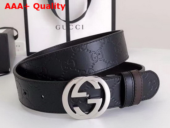 Gucci Reversible Signature Leather Belt with Silver Double G Buckle Black and Coffee Replica