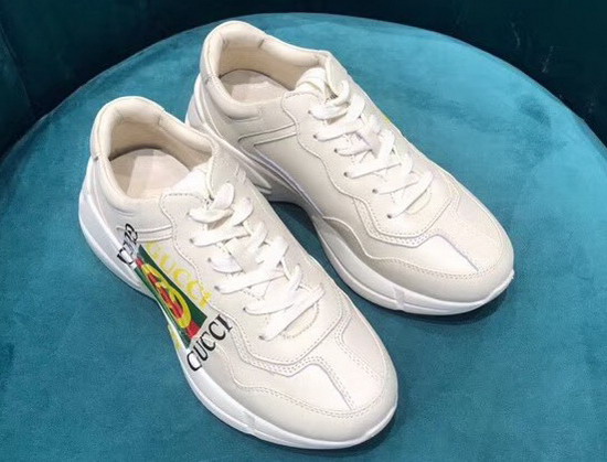 Gucci Rhyton Gucci Logo Leather Sneaker 500878 Ivory Leather with Gucci Vintage Logo