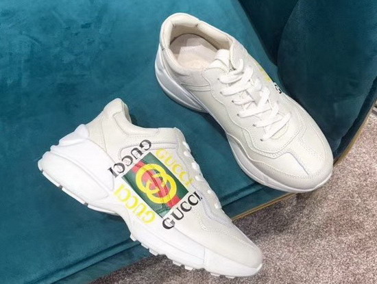 Gucci Rhyton Gucci Logo Leather Sneaker 500878 Ivory Leather with Gucci Vintage Logo