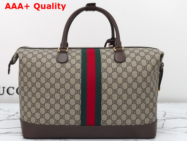 Gucci Savoy Duffle Bag in Beige and Ebony GG Supreme Canvas with Brown Leather Trim 763295 Replica