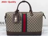 Gucci Savoy Duffle Bag in Beige and Ebony GG Supreme Canvas with Brown Leather Trim 763295 Replica