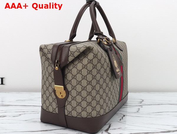 Gucci Savoy Duffle Bag in Beige and Ebony GG Supreme Canvas with Brown Leather Trim 763295 Replica