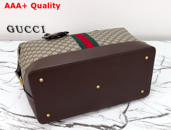 Gucci Savoy Duffle Bag in Beige and Ebony GG Supreme Canvas with Brown Leather Trim 763295 Replica