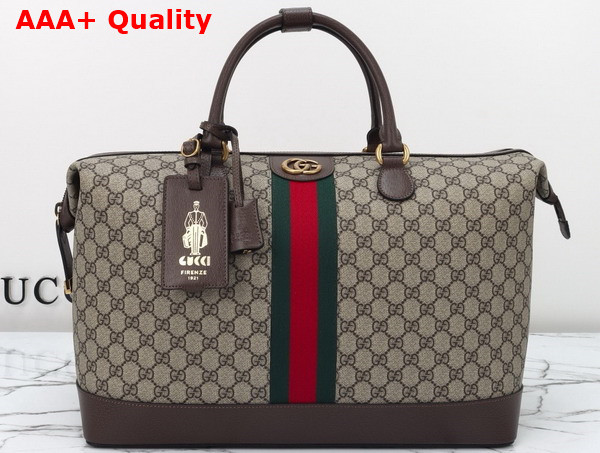 Gucci Savoy Duffle Bag in Beige and Ebony GG Supreme Canvas with Brown Leather Trim 763295 Replica