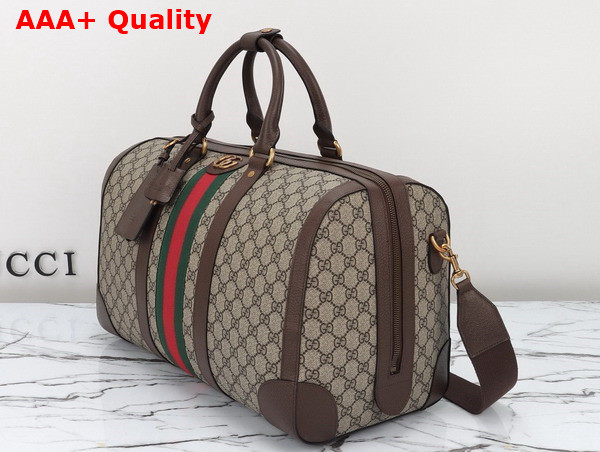 Gucci Savoy Medium Duffle Bag in Beige and Ebony GG Supreme Canvas with Brown Leather Trim 724642 Replica