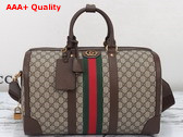 Gucci Savoy Medium Duffle Bag in Beige and Ebony GG Supreme Canvas with Brown Leather Trim 724642 Replica