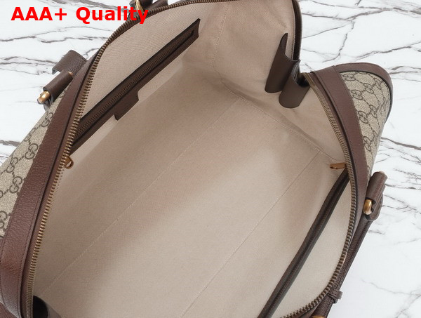 Gucci Savoy Medium Duffle Bag in Beige and Ebony GG Supreme Canvas with Brown Leather Trim 724642 Replica