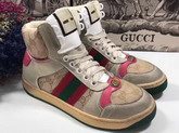 Gucci Screener GG High Top Sneaker Beige Original GG Canvas and Off White Leather with Pink Details