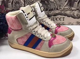 Gucci Screener GG High Top Sneaker Pink Original GG Canvas and Off White Leather