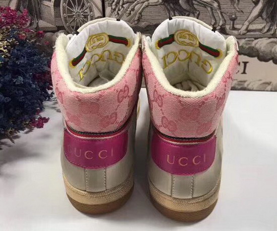 Gucci Screener GG High Top Sneaker Pink Original GG Canvas and Off White Leather