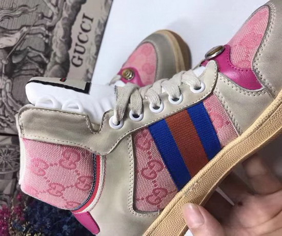 Gucci Screener GG High Top Sneaker Pink Original GG Canvas and Off White Leather