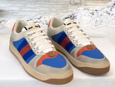 Gucci Screener Leather Sneaker Perforated Blue and White Leather Orange Leather Details 546163