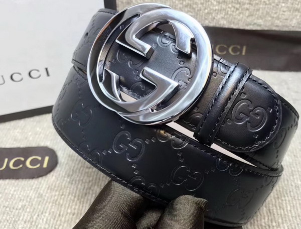 Gucci Signature Belt with G Buckle Black Leather 411924