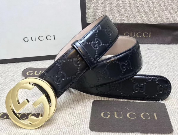 Gucci Signature Belt with G Buckle Black Leather 411924