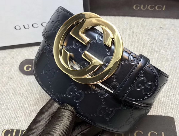 Gucci Signature Belt with G Buckle Black Leather 411924