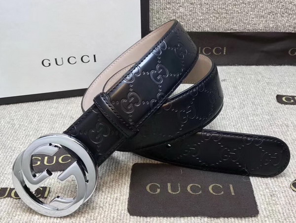 Gucci Signature Belt with G Buckle Black Leather 411924