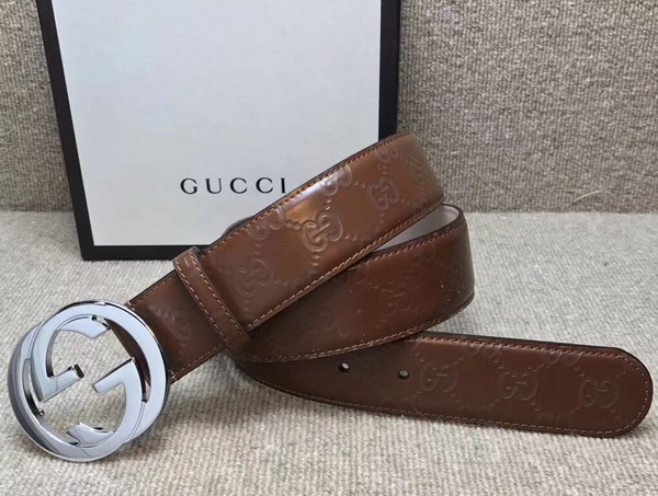 Gucci Signature Belt with G Buckle Brown Leather 411924