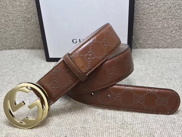 Gucci Signature Belt with G Buckle Brown Leather 411924