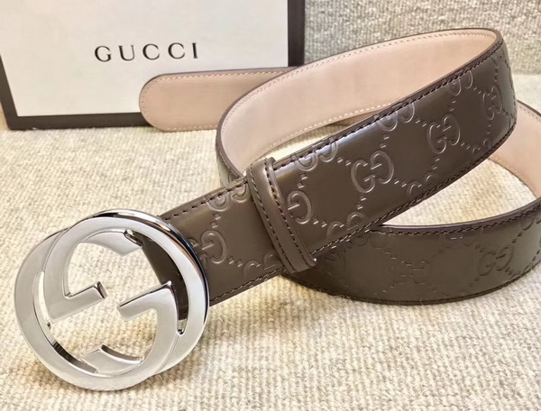 Gucci Signature Belt with G Buckle Grey Leather 411924