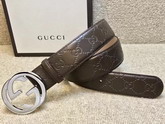 Gucci Signature Belt with G Buckle Grey Leather 411924