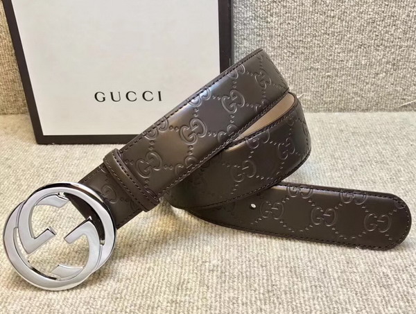 Gucci Signature Belt with G Buckle Grey Leather 411924