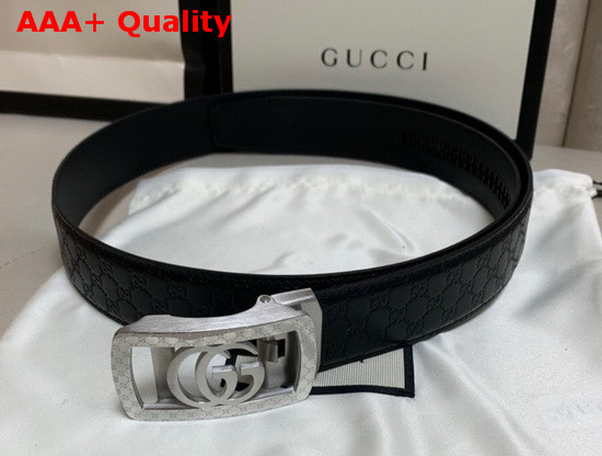 Gucci Signature Leather Belt in Black with Framed Double G Buckle Replica