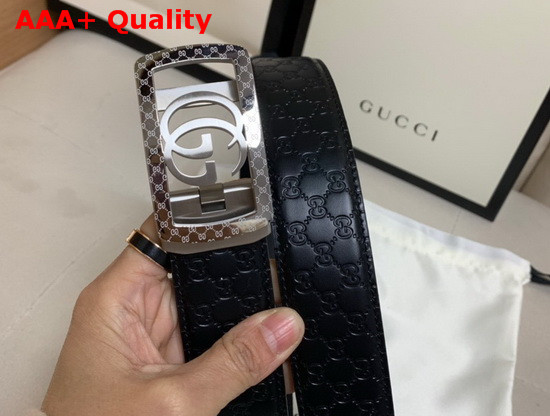 Gucci Signature Leather Belt in Black with Framed Double G Buckle Replica