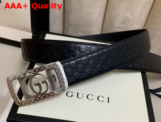 Gucci Signature Leather Belt in Black with Framed Double G Buckle Replica