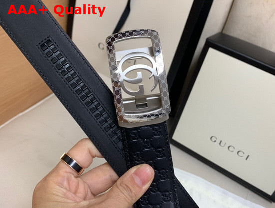 Gucci Signature Leather Belt in Black with Framed Double G Buckle Replica