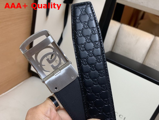 Gucci Signature Leather Belt in Black with Framed Double G Buckle Replica