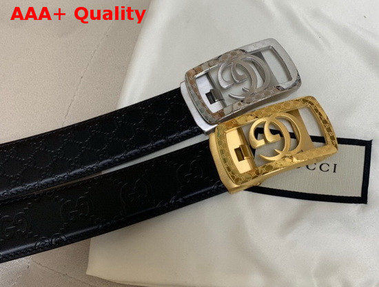 Gucci Signature Leather Belt in Black with Framed Double G Buckle Replica