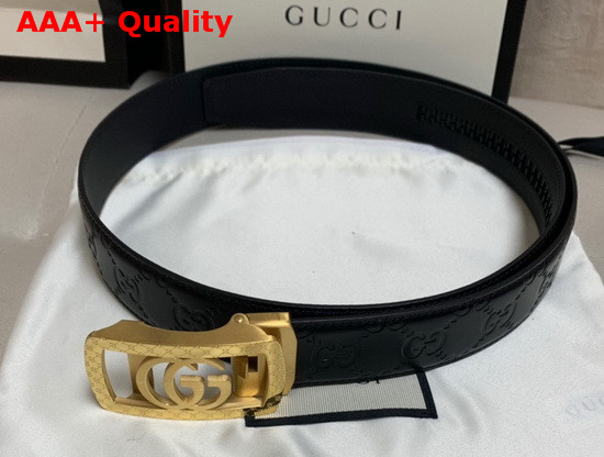 Gucci Signature Leather Belt in Black with Framed Double G Buckle Replica