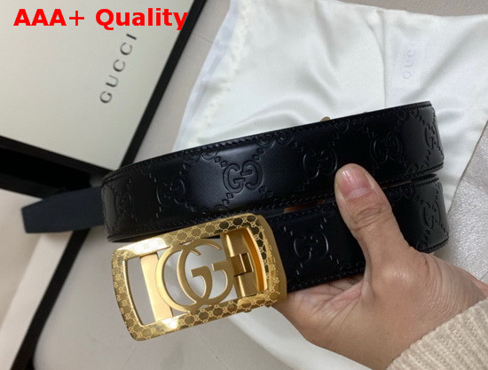 Gucci Signature Leather Belt in Black with Framed Double G Buckle Replica