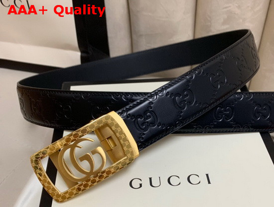 Gucci Signature Leather Belt in Black with Framed Double G Buckle Replica