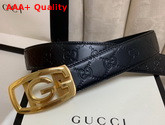 Gucci Signature Leather Belt in Black with Framed G Buckle Replica