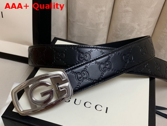 Gucci Signature Leather Belt in Black with Framed G Buckle Replica