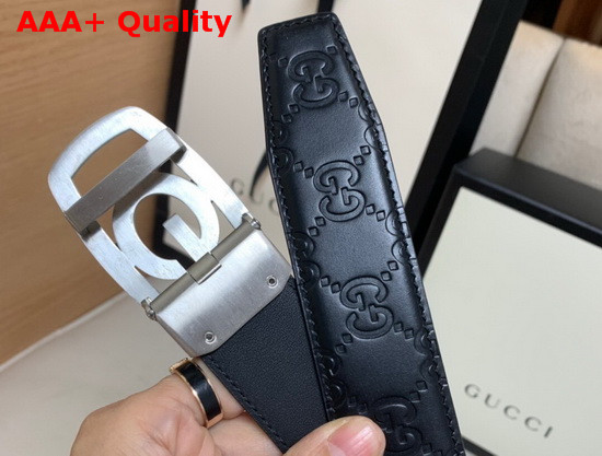 Gucci Signature Leather Belt in Black with Framed G Buckle Replica