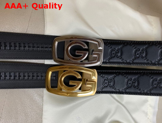 Gucci Signature Leather Belt in Black with Framed G Buckle Replica