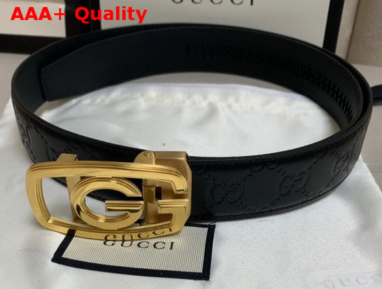 Gucci Signature Leather Belt in Black with Framed G Buckle Replica