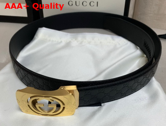 Gucci Signature Leather Belt in Black with Framed G Buckle Replica