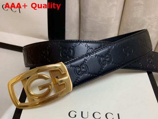 Gucci Signature Leather Belt in Black with Framed G Buckle Replica