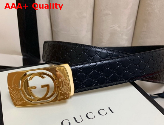 Gucci Signature Leather Belt in Black with Framed GG Marmont Buckle Replica