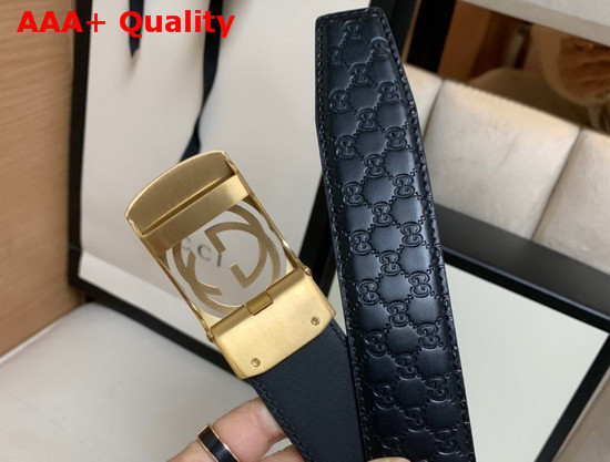 Gucci Signature Leather Belt in Black with Framed GG Marmont Buckle Replica