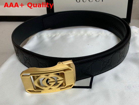 Gucci Signature Leather Belt in Black with Framed Square GG Buckle Replica